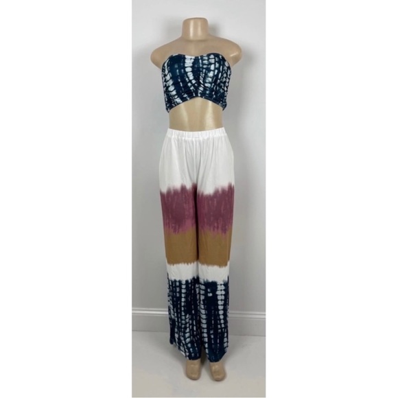 Multicolor Tie Dye Tie Front Crop Top and Wide Leg Palazzo Pants Set Size M - Picture 5 of 9